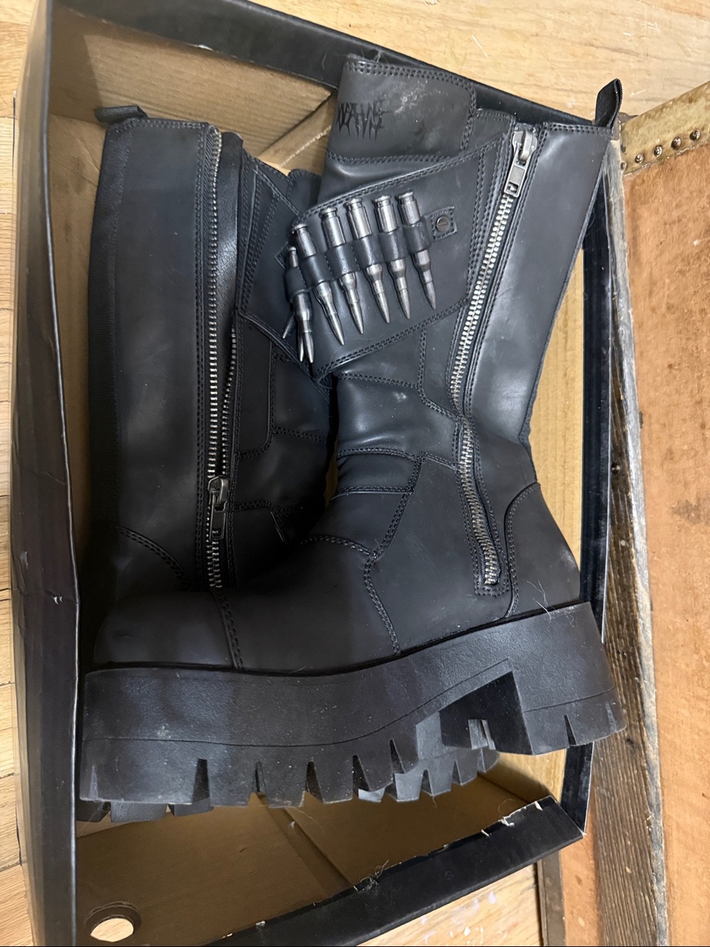 Dolls Kill Black Ammo-Detail Combat Boots - Picture 4 of 4